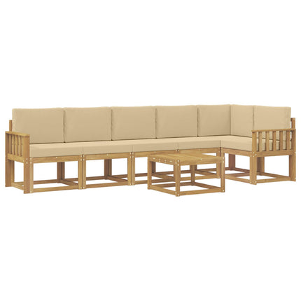 Udendørs sofagruppe med pude 7 pcs Hvid og Beige Polyester