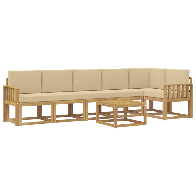 Udendørs sofagruppe med pude 7 pcs Hvid og Beige Polyester