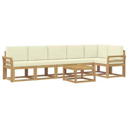 Udendørs sofagruppe 7 pcs Hvid og cremefarvet Polyester