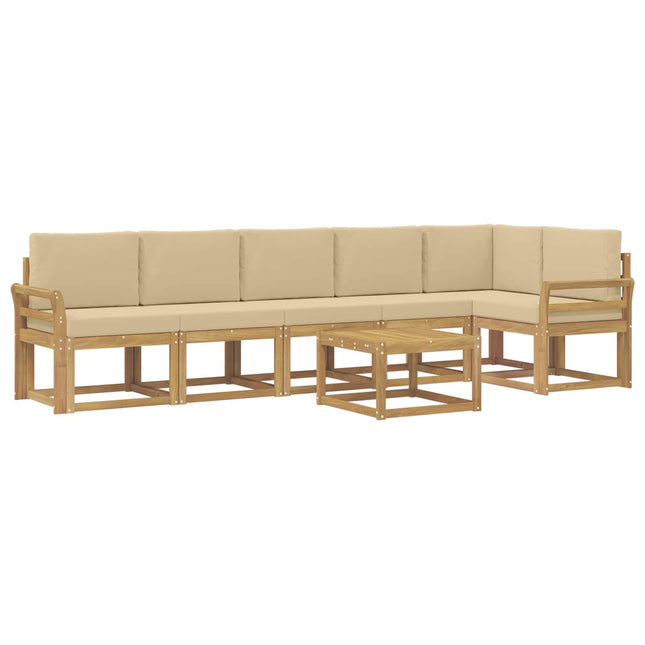 Udendørs sofagruppe med pude 7 pcs Hvid og Beige Polyester