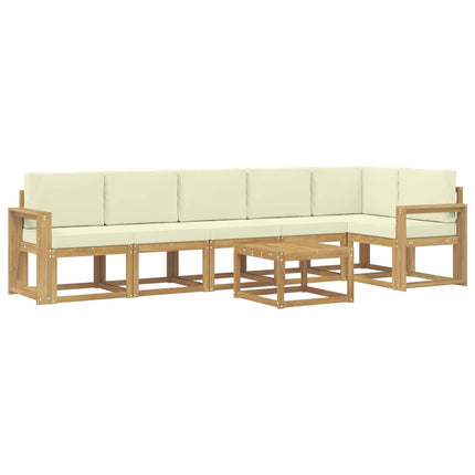 Udendørs sofagruppe 7 pcs Hvid og cremefarvet Polyester