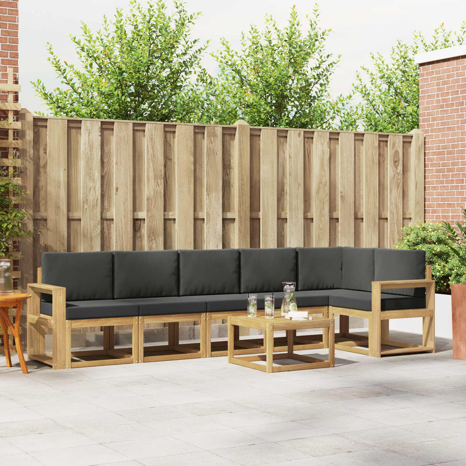 Udendørs sofagruppe med pude 7 pcs Hvid og antracit Polyester