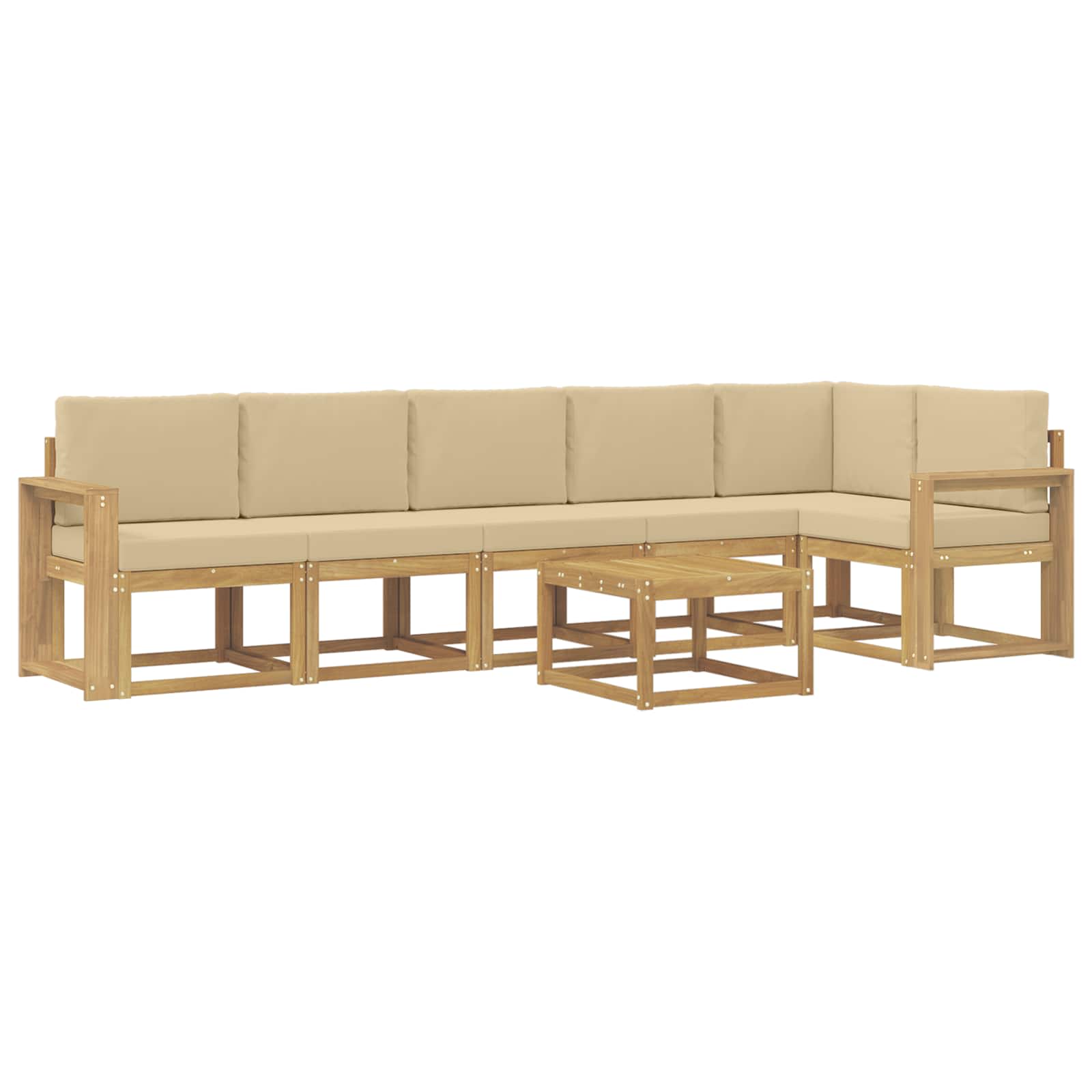 Udendørs sofagruppe med pude 7 pcs Hvid og Beige Polyester