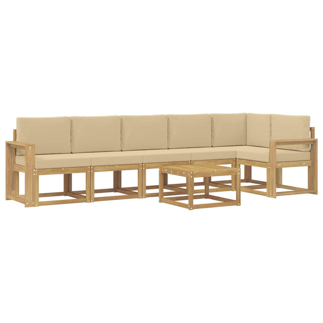 Udendørs sofagruppe med pude 7 pcs Hvid og Beige Polyester