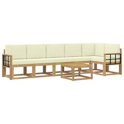 Udendørs sofagruppe 7 pcs Hvid og cremefarvet Polyester