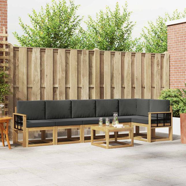 Udendørs sofagruppe med pude 7 pcs Hvid og antracit Polyester