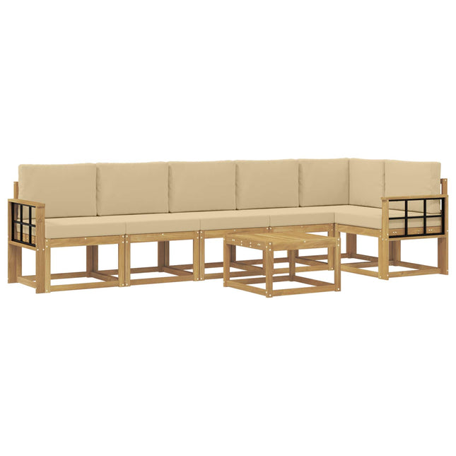 Udendørs sofagruppe med pude 7 pcs Hvid og Beige Polyester