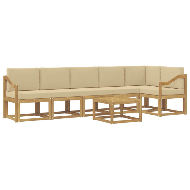 Udendørs sofagruppe med pude 7 pcs Hvid og Beige Polyester