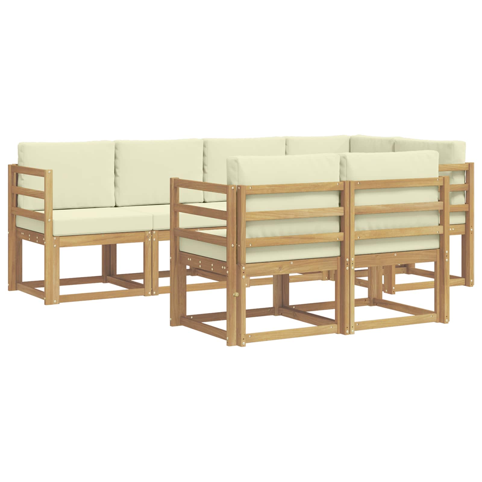 Udendørs sofagruppe 7 pcs Hvid og cremefarvet Polyester