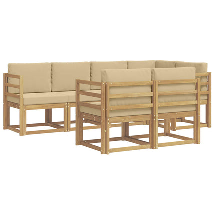 Udendørs sofagruppe med pude 7 pcs Hvid og Beige Polyester