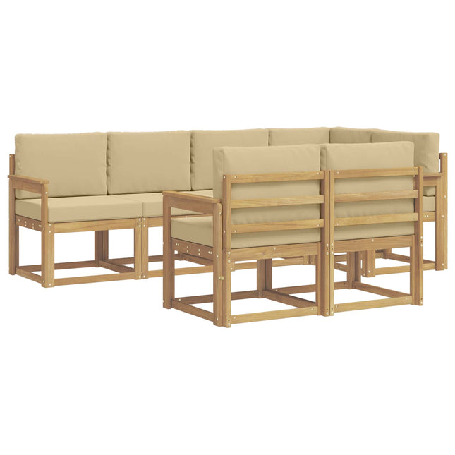 Udendørs sofagruppe med pude 7 pcs Hvid og Beige Polyester