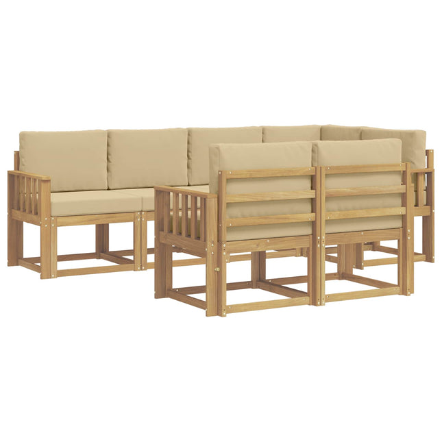 Udendørs sofagruppe med pude 7 pcs Hvid og Beige Polyester
