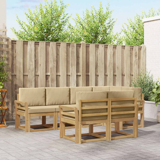 Udendørs sofagruppe med pude 7 pcs Hvid og Beige Polyester