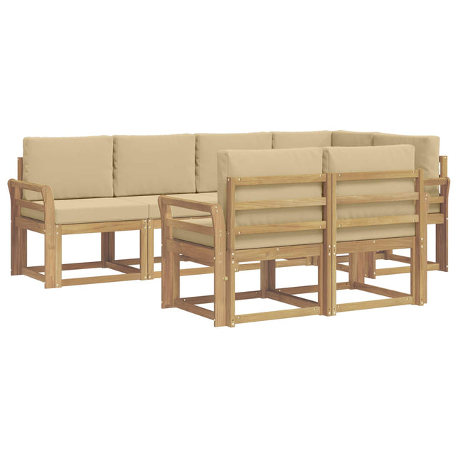 Udendørs sofagruppe med pude 7 pcs Hvid og Beige Polyester