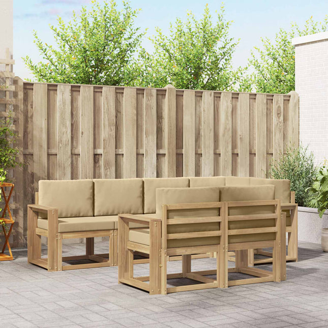Udendørs sofagruppe med pude 7 pcs Hvid og Beige Polyester