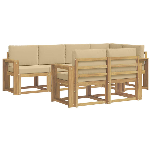 Udendørs sofagruppe med pude 7 pcs Hvid og Beige Polyester