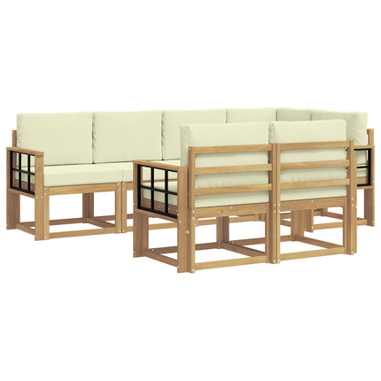 Udendørs sofagruppe 7 pcs Hvid og cremefarvet Polyester
