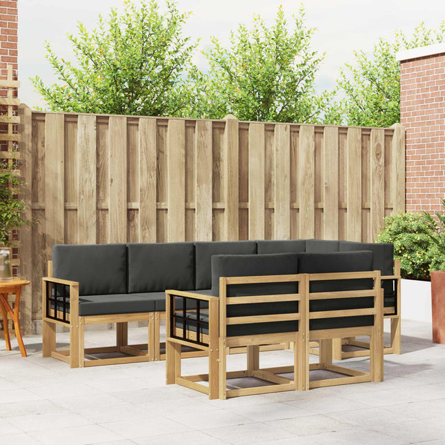 Udendørs sofagruppe med pude 7 pcs Hvid og antracit Polyester