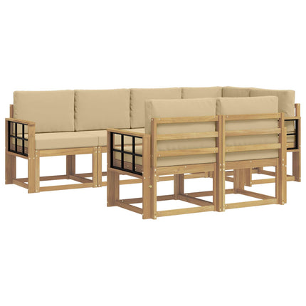 Udendørs sofagruppe med pude 7 pcs Hvid og Beige Polyester