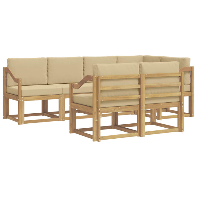 Udendørs sofagruppe med pude 7 pcs Hvid og Beige Polyester
