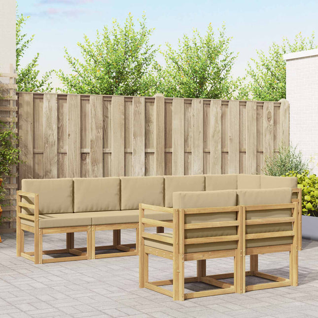 Udendørs sofagruppe med pude 8 pcs Hvid og Beige Polyester