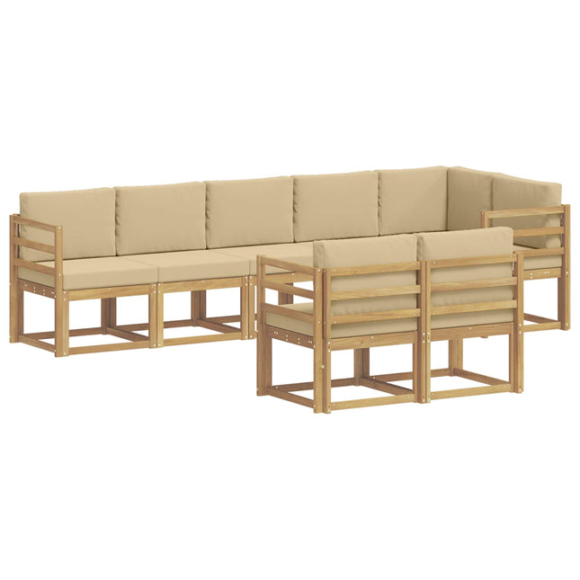 Udendørs sofagruppe med pude 8 pcs Hvid og Beige Polyester