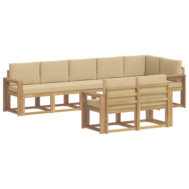 Udendørs sofagruppe med pude 8 pcs Hvid og Beige Polyester