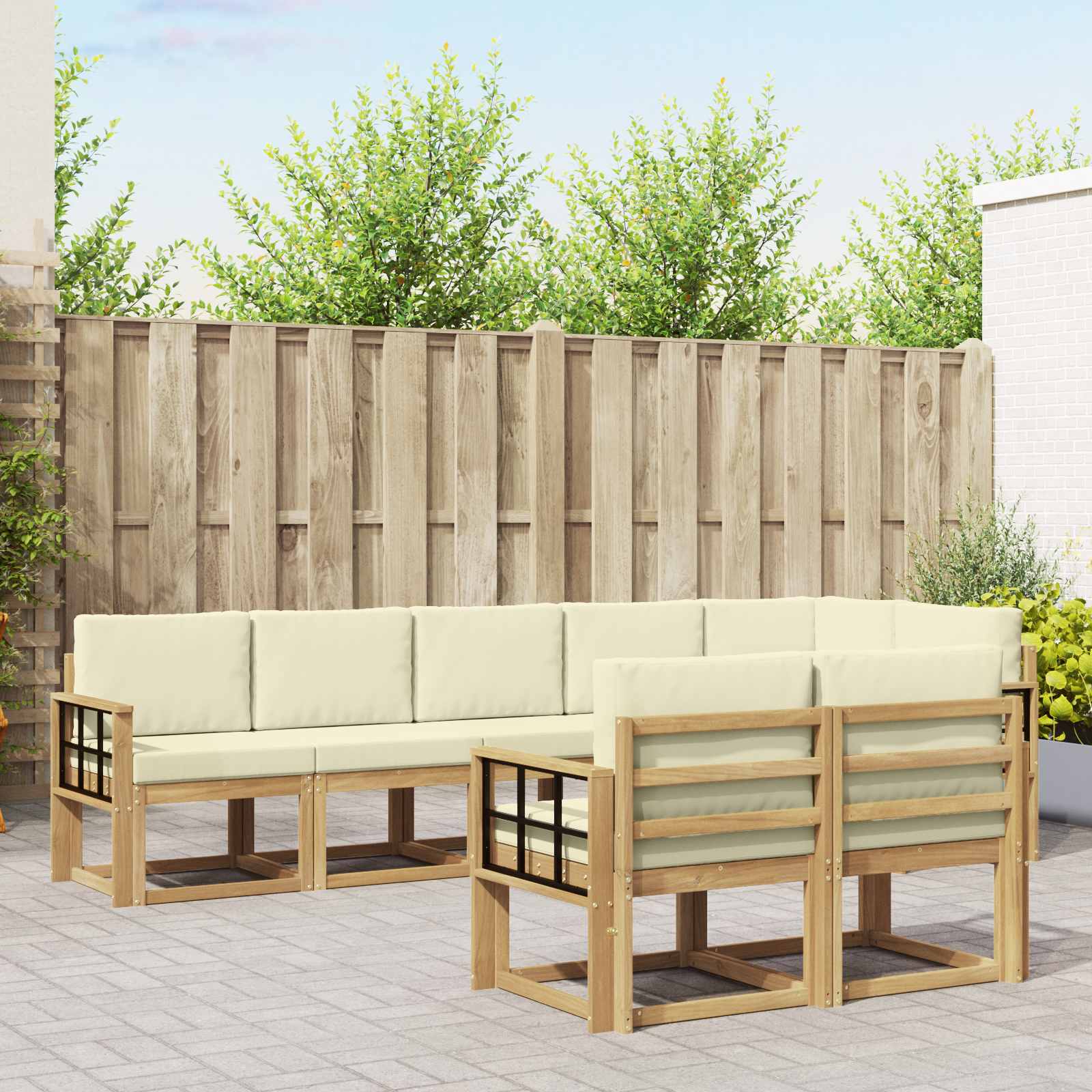 Udendørs sofagruppe 8 pcs Hvid og cremefarvet Polyester