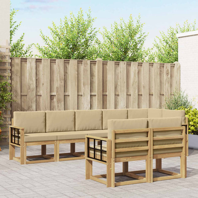 Udendørs sofagruppe med pude 8 pcs Hvid og Beige Polyester