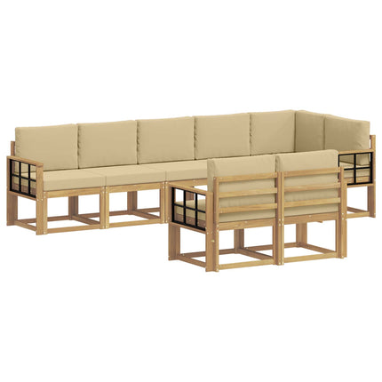 Udendørs sofagruppe med pude 8 pcs Hvid og Beige Polyester