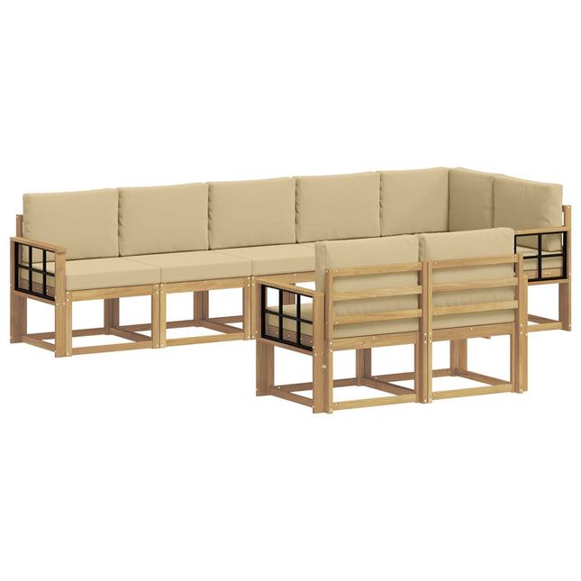 Udendørs sofagruppe med pude 8 pcs Hvid og Beige Polyester