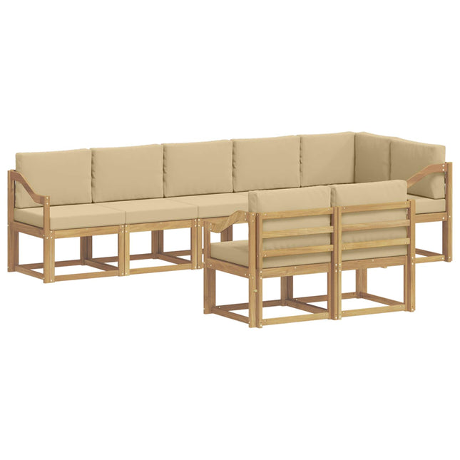Udendørs sofagruppe med pude 8 pcs Hvid og Beige Polyester