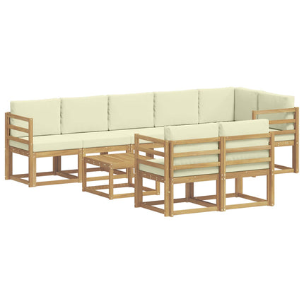 Udendørs sofagruppe 9 pcs Hvid og cremefarvet Polyester