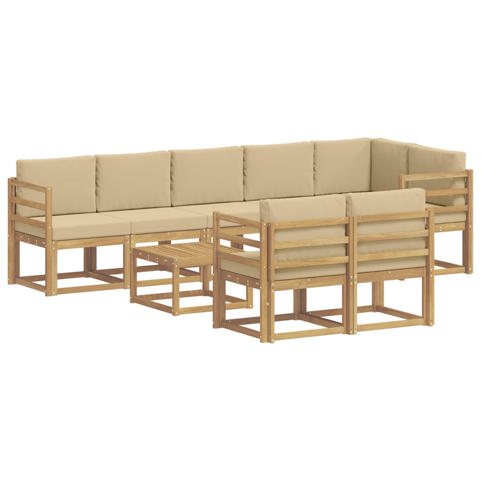 Udendørs sofagruppe med pude 9 pcs Hvid og Beige Polyester
