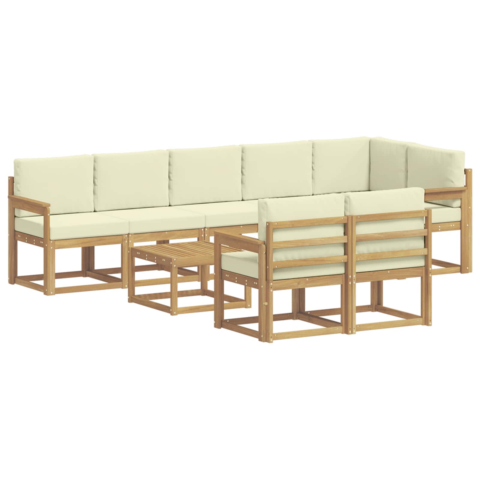 Udendørs sofagruppe 9 pcs Hvid og cremefarvet Polyester