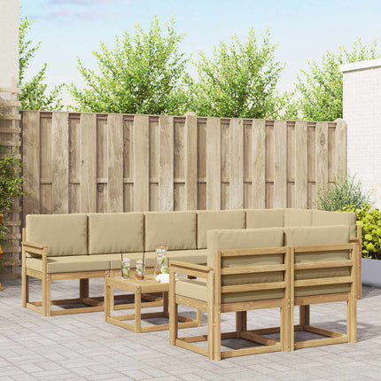 Udendørs sofagruppe med pude 9 pcs Hvid og Beige Polyester