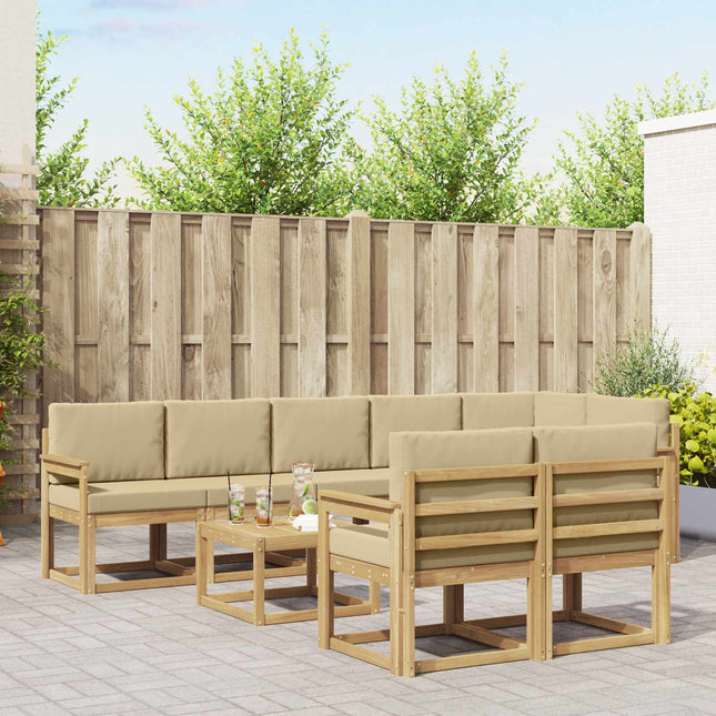 Udendørs sofagruppe med pude 9 pcs Hvid og Beige Polyester