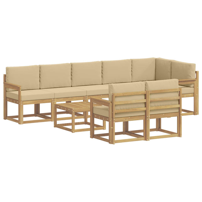 Udendørs sofagruppe med pude 9 pcs Hvid og Beige Polyester