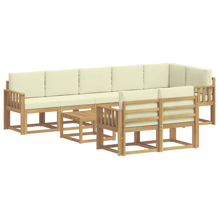 Udendørs sofagruppe 9 pcs Hvid og cremefarvet Polyester