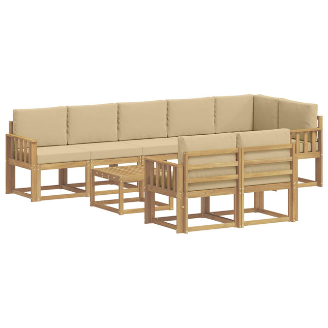 Udendørs sofagruppe med pude 9 pcs Hvid og Beige Polyester