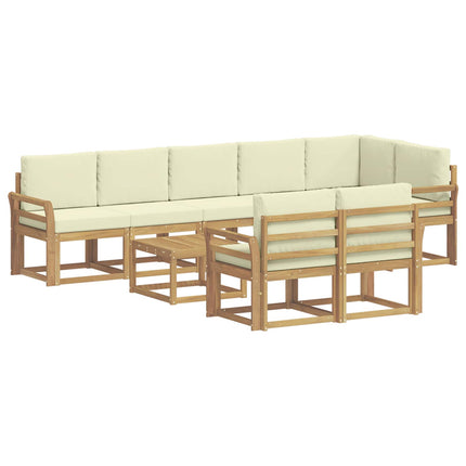 Udendørs sofagruppe 9 pcs Hvid og cremefarvet Polyester