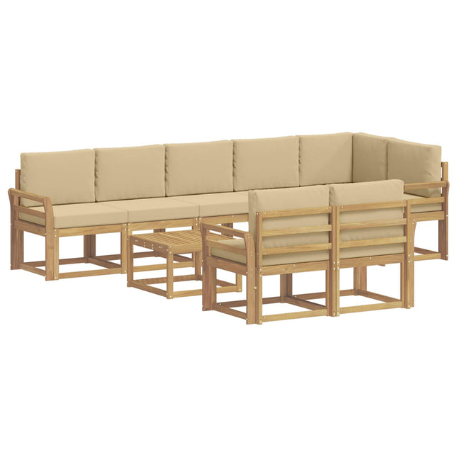 Udendørs sofagruppe med pude 9 pcs Hvid og Beige Polyester