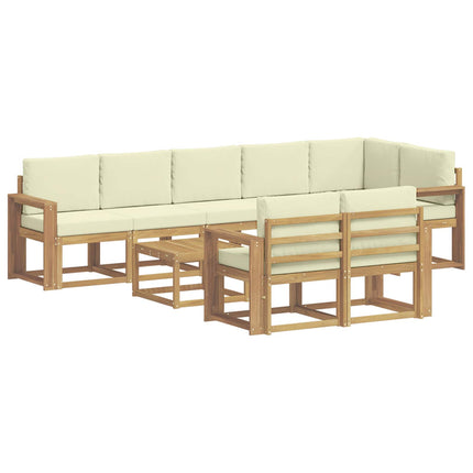 Udendørs sofagruppe 9 pcs Hvid og cremefarvet Polyester