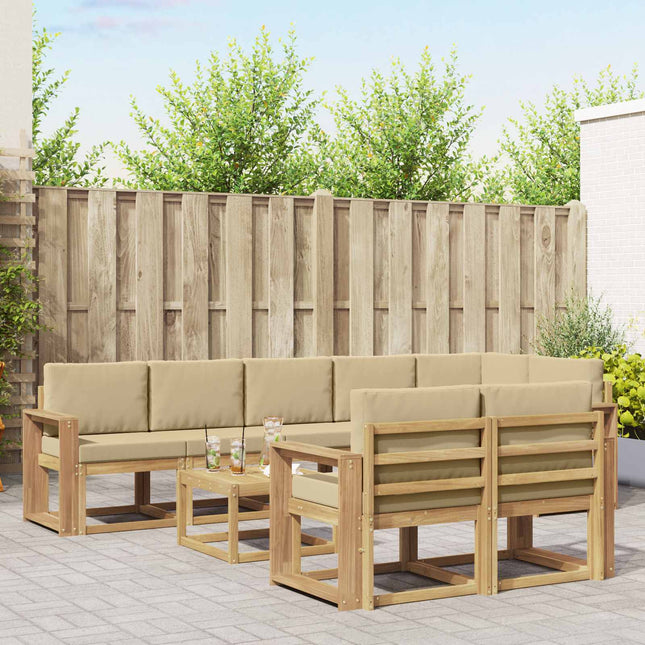 Udendørs sofagruppe med pude 9 pcs Hvid og Beige Polyester