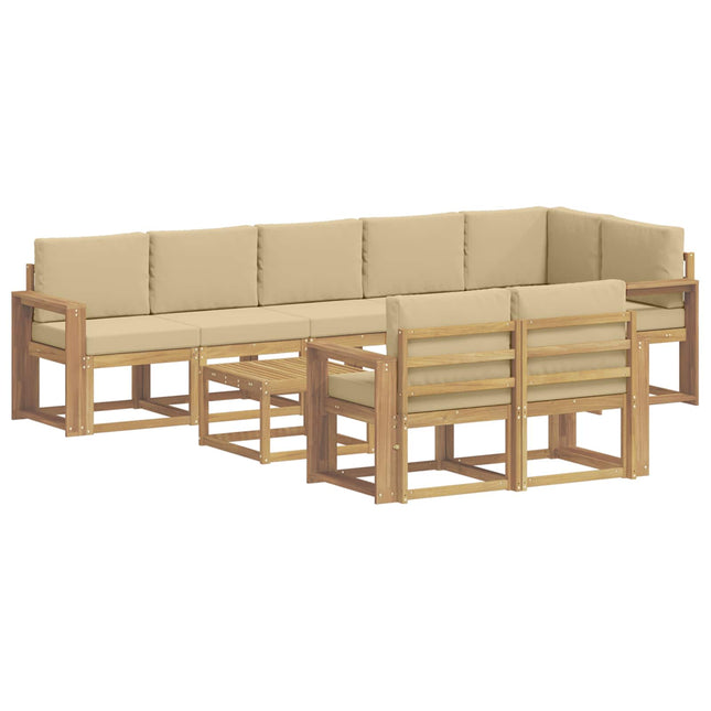 Udendørs sofagruppe med pude 9 pcs Hvid og Beige Polyester