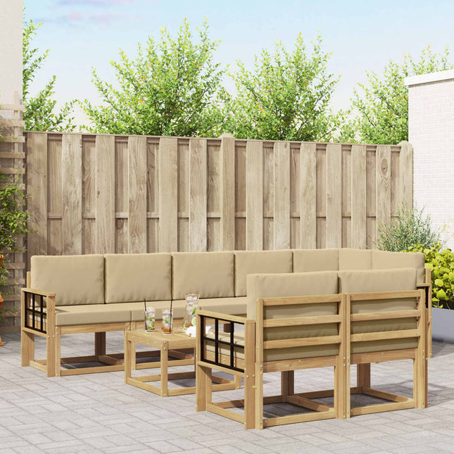 Udendørs sofagruppe med pude 9 pcs Hvid og Beige Polyester