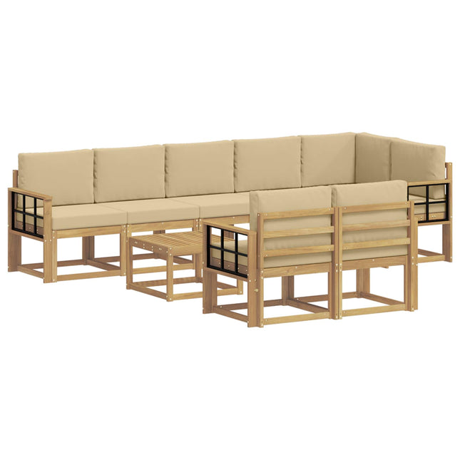 Udendørs sofagruppe med pude 9 pcs Hvid og Beige Polyester