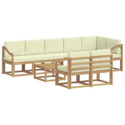 Udendørs sofagruppe 9 pcs Hvid og cremefarvet Polyester