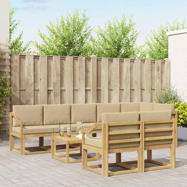 Udendørs sofagruppe med pude 9 pcs Hvid og Beige Polyester