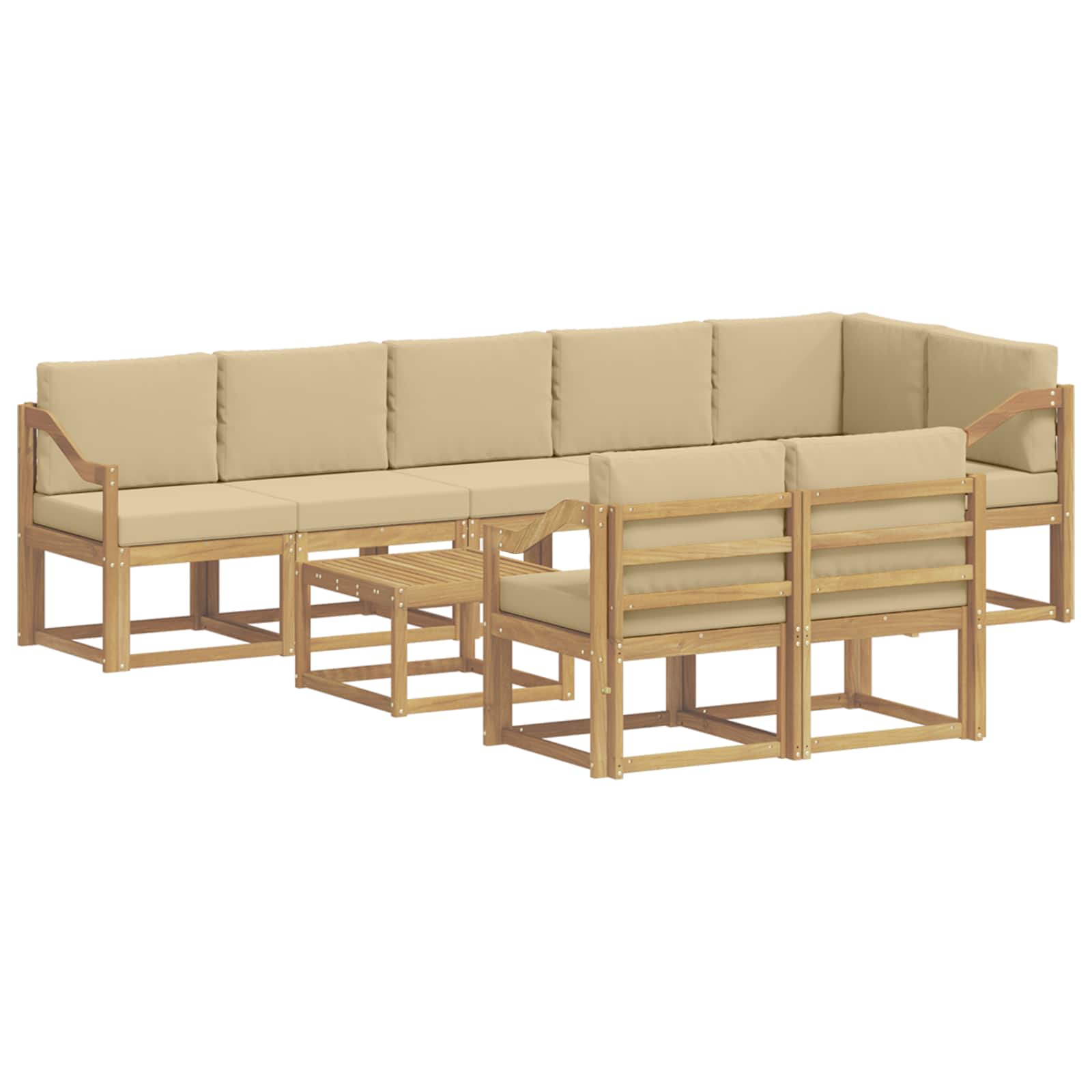 Udendørs sofagruppe med pude 9 pcs Hvid og Beige Polyester